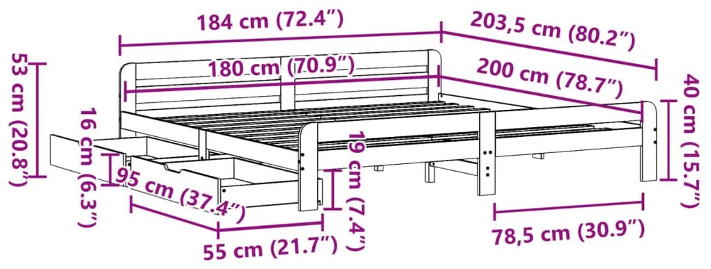 Σκελετός Κρεβ. Χωρίς Στρώμα Καφέ Κεριού 180x200 εκ Μασίφ Πεύκο - Καφέ