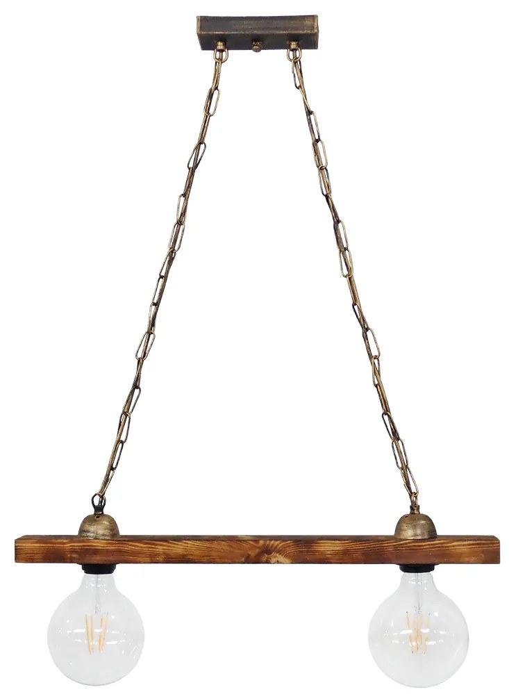 Φωτιστικό Οροφής Δίφωτο Heronia Raga Chain 30-0065 Bronze/Natural Wood