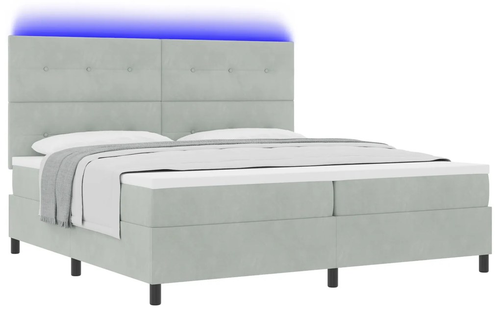 vidaXL Κρεβάτι με Σπαστό Στρώμα & Φωτισμό LED Grey 200x200 cm Βελούδο