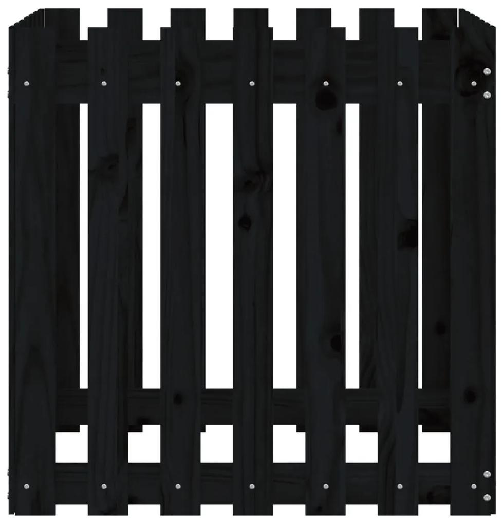 Ζαρντινιέρα με Σχέδιο Φράχτη Μαύρη 70 x 70 x 70 εκ. Μασίφ Πεύκο - Μαύρο
