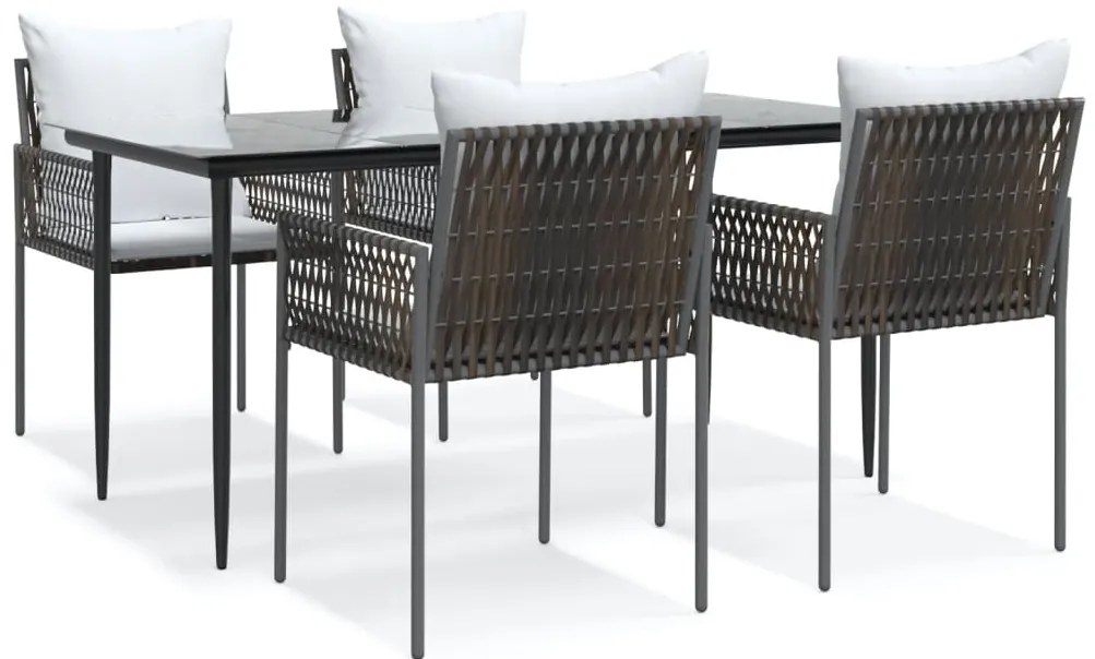 vidaXL Σετ Τραπεζαρίας Κήπου 5 τεμ. Συνθ. Ρατάν / Ατσάλι με Μαξιλάρια