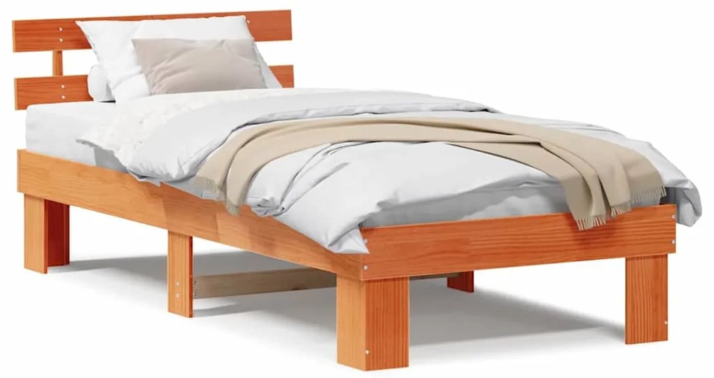 vidaXL Σκελετός Κρεβατιού Κερωτό καφέ 75 x 190 cm Στερεά ξυλεία πεύκου