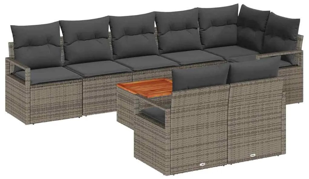 vidaXL Σετ Καναπέ Κήπου με μαξιλάρι 9 pcs Γκρι συνθετικό ρατάν