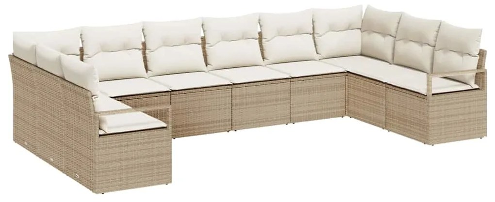 vidaXL Σετ Καναπέ Κήπου 10 pcs Μπεζ, Κρέμα Πολυ rattan, βαμμένο ατσάλι