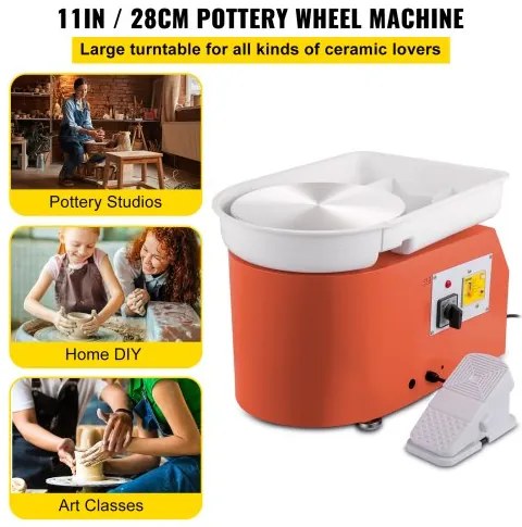 VEVOR Pottery Wheel 11in 0-300 RPM Ceramic Wheel, 350W Adjustable Speed Forming Machine with Sculpting Tools and Apron, Detachable Basin Foot Pedal Control for Art Craft Work and Home DIY Orange
