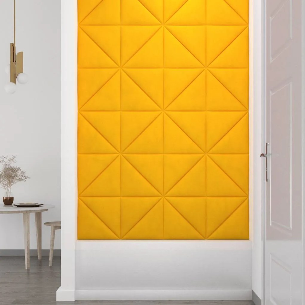 vidaXL Πάνελ Τοίχου 12 τεμ. Κίτρινα 30 x 30 εκ. 0,54 μ² Βελούδινα