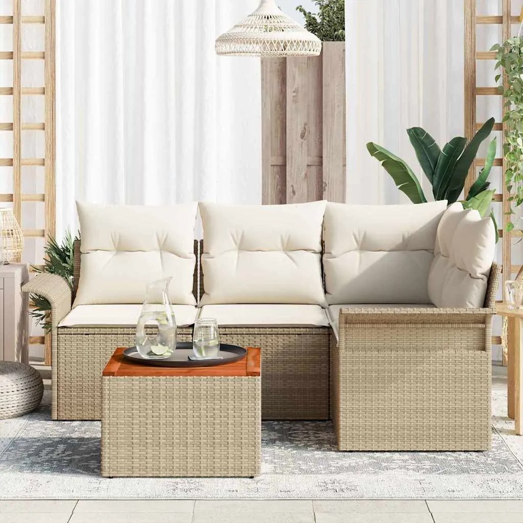 vidaXL Σετ Καναπέ Κήπου 5 pcs Μπεζ Πολυ ράταν