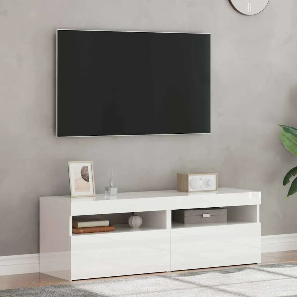 vidaXL Έπιπλα Τηλεόρασης με LED 2 τεμ. Γυαλιστερό Λευκό 60x35x40 εκ.