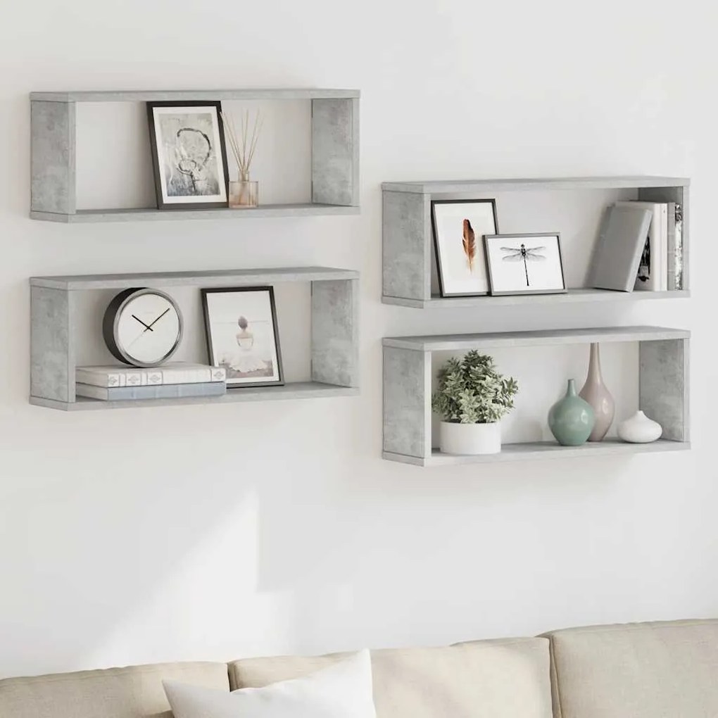 vidaXL Ράφια Κύβοι Τοίχου 4 τεμ. Γκρι Σκυρ. 60x15x23εκ. από Επεξ. Ξύλο
