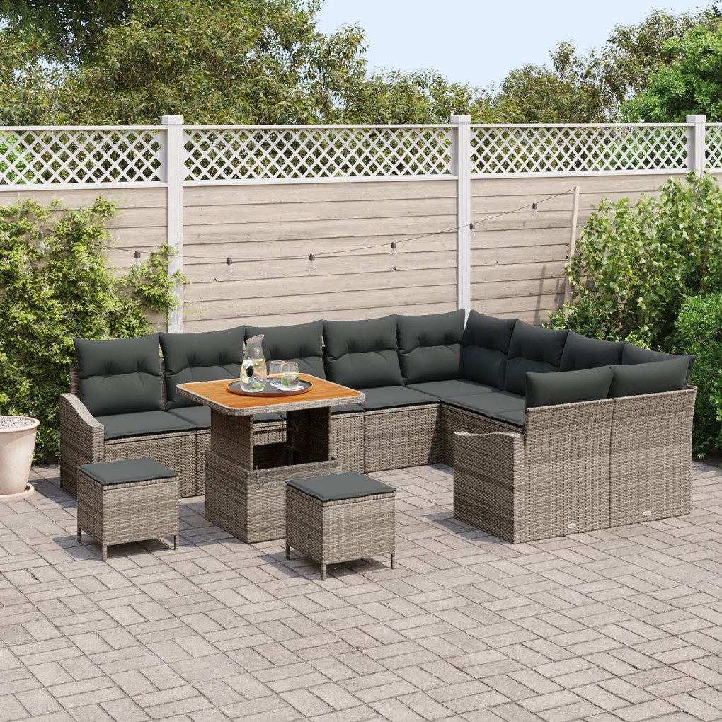 vidaXL Σετ Καναπέ Κήπου με μαξιλάρι 12 pcs Γκρι Πολυ ράταν