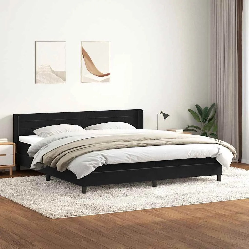 vidaXL Κρεβάτι Boxspring με Στρώμα Μαύρο 180x210 εκ. Βελούδινο