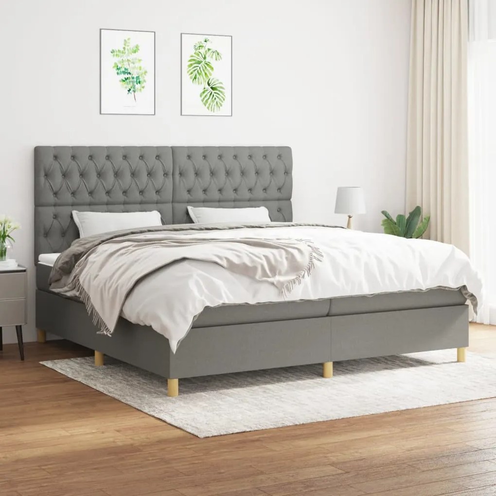 vidaXL Κρεβάτι Boxspring με Στρώμα Σκούρο Γκρι 200x200 εκ. Υφασμάτινο