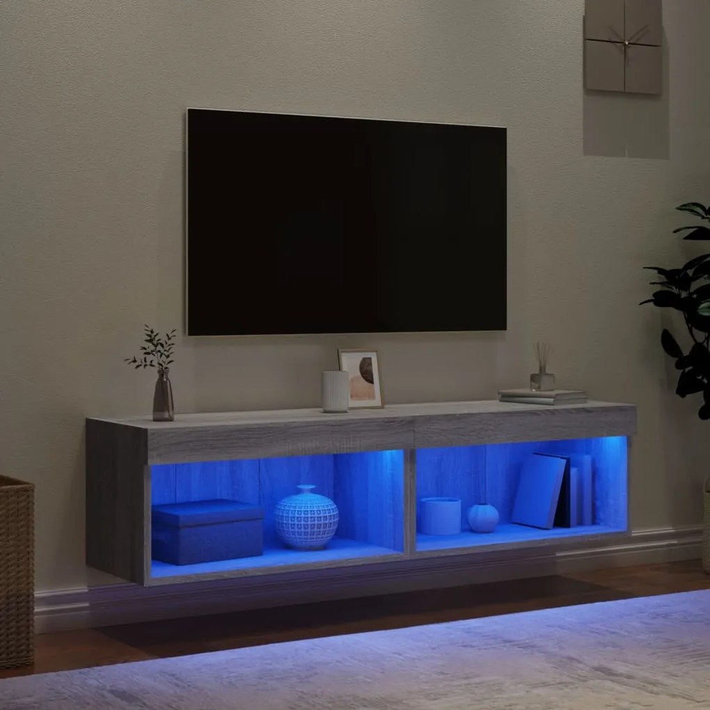 vidaXL Έπιπλα Τηλεόρασης με LED 2 τεμ. Γκρι Sonoma 60 x 30 x 30 εκ.