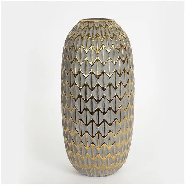 Βάζο Κεραμικό Γκρι &amp; Χρυσό 15.5x15.5x32.5cm 752-20236 Estheti-752-20236-Χρυσό 752-20236