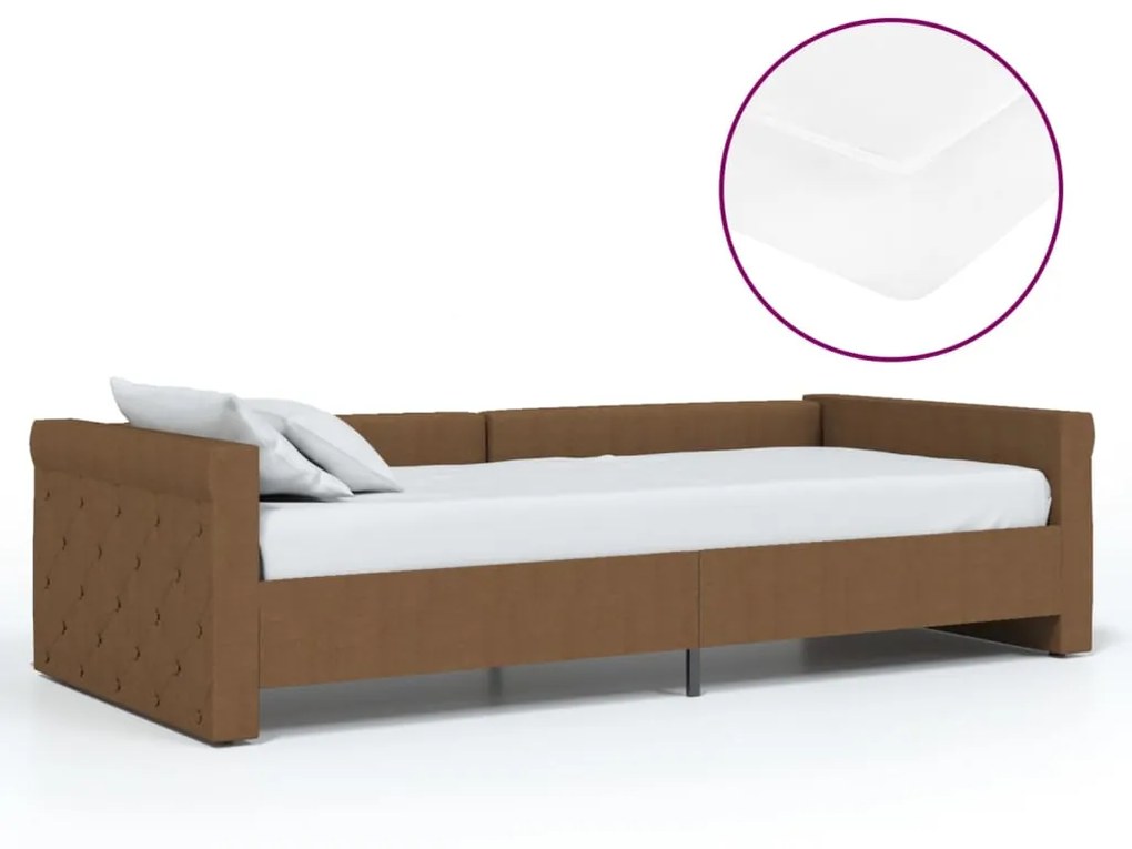vidaXL Καναπές Κρεβάτι με Στρώμα & USB Καφέ 90 x 200 εκ. Υφασμάτινος