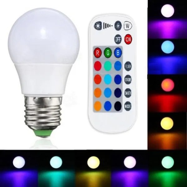 Στρογγυλή, λάμπα LED αλλαγής χρώματος A60RGB-W 8W E27 με τηλεχειριστήριο AIGOSTAR AIGOSTAR