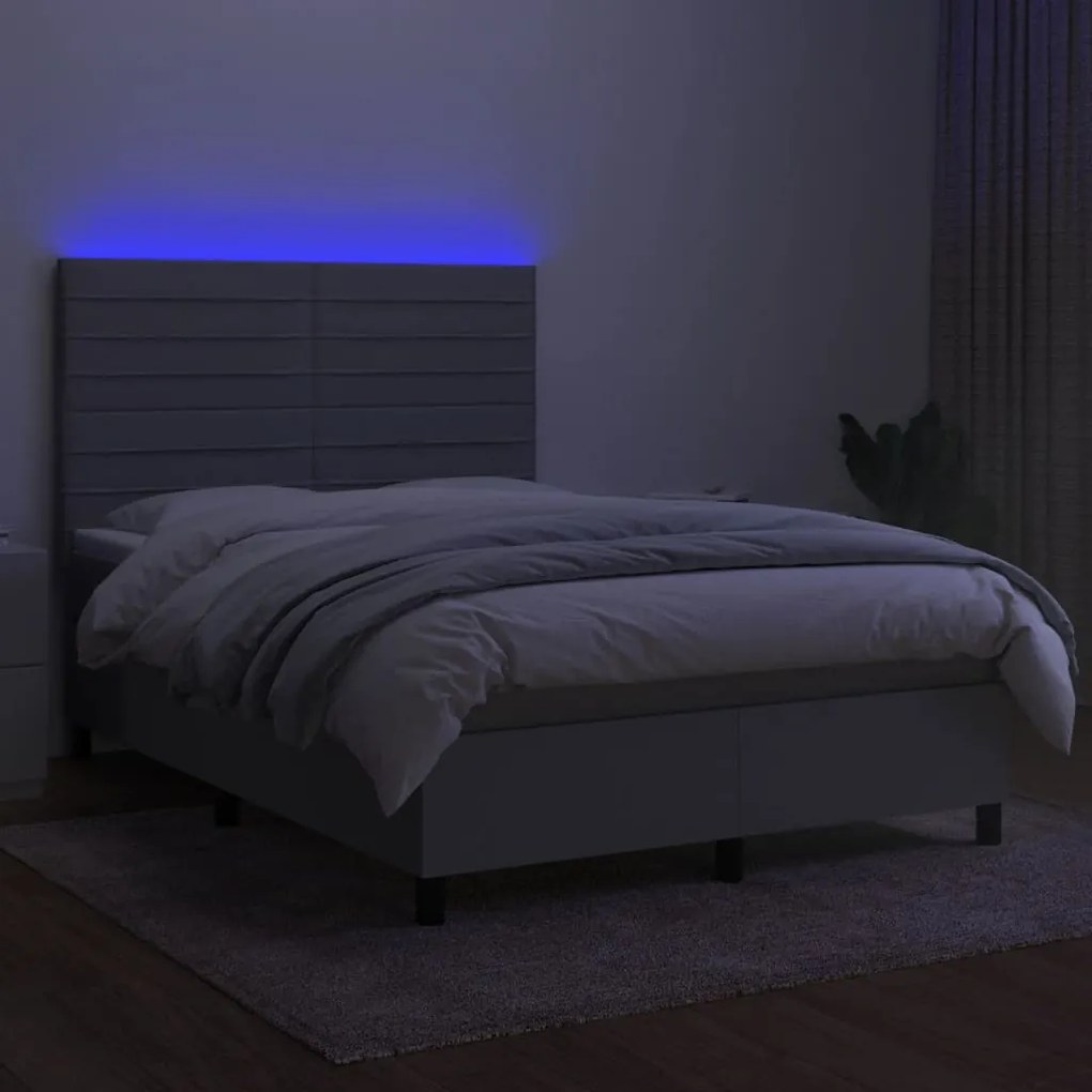 vidaXL Κρεβάτι Boxspring με Στρώμα & LED Αν.Γκρι 140x190εκ. Υφασμάτινο