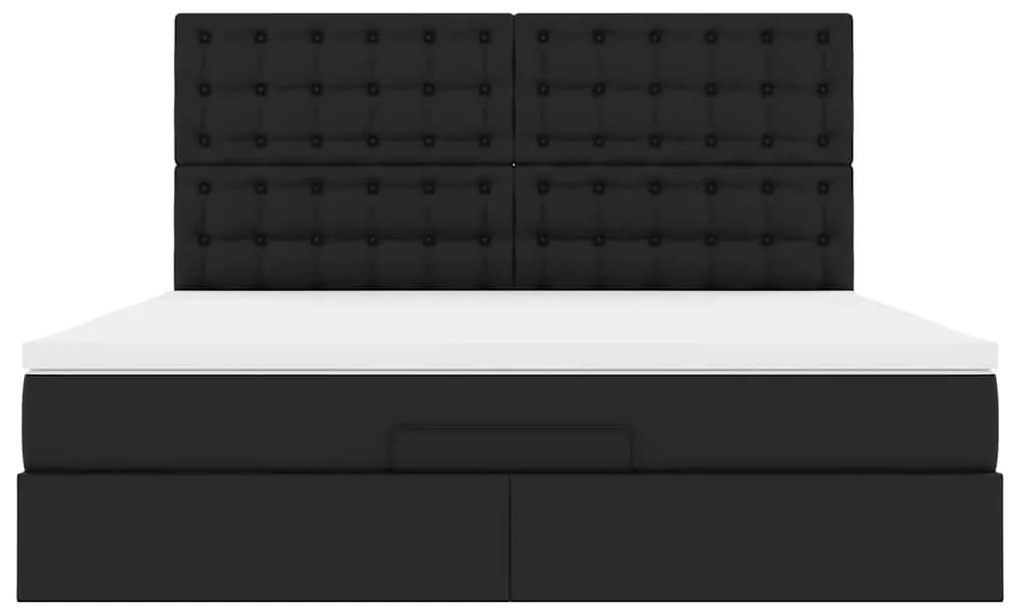 vidaXL Οθωμανικό κρεβάτι με στρώμα Μαύρο 160x200cm Faux Leather