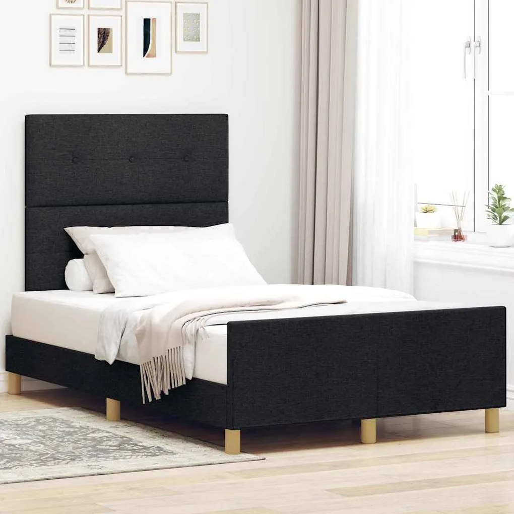 vidaXL Σκελετός Κρεβατιού με κεφαλάρι Μαύρο 120 x 190 cm ύφασμα