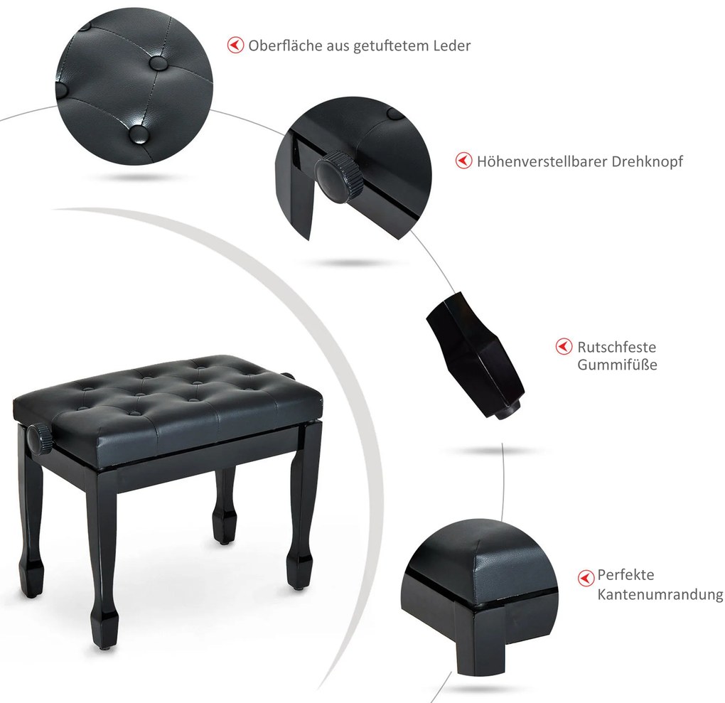 HOMCOM Ρυθμιζόμενο Ύψος Σκαμπό Πιάνου, Πάγκος Πιάνου από Συνθετικό Δέρμα, Σκαμπό Keyboard για Πιάνο Keyboard 64 x 35 x 45-55 cm Μαύρο