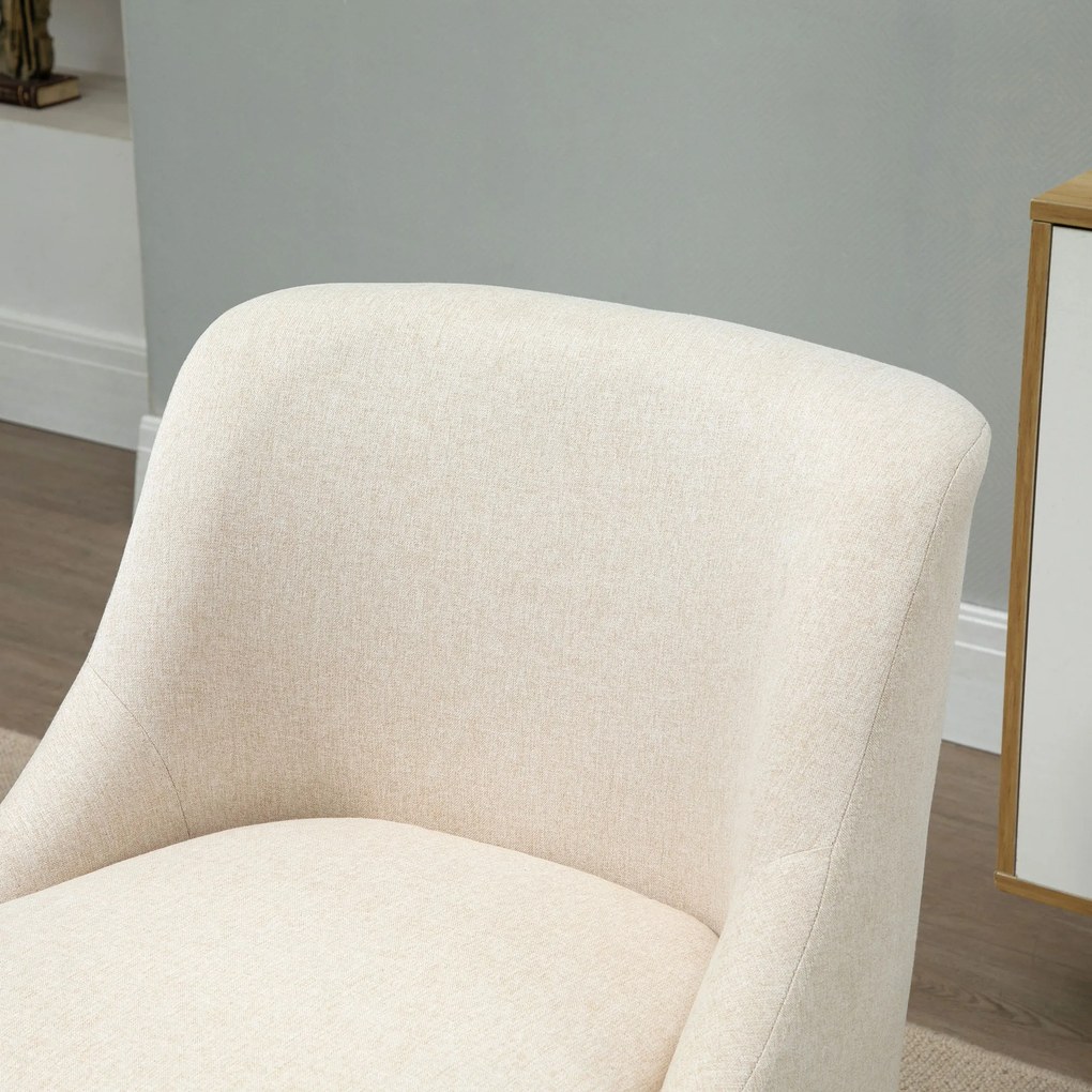 HOMCOM Πολυθρόνα Σαλόνι με όψη λινό, μπράτσα, Μαλακή πολυθρόνα Relax με ξύλινα πόδια, για σαλόνι, υπνοδωμάτιο, Κρεμ λευκό