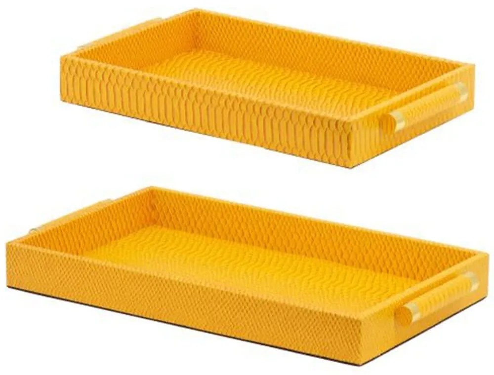 Διακοσμητικοί Δίσκοι Lisa (Σετ 2Τμχ) 78729 55x32x5cm Yellow Artekko Ξύλο,Τεχνόδερμα