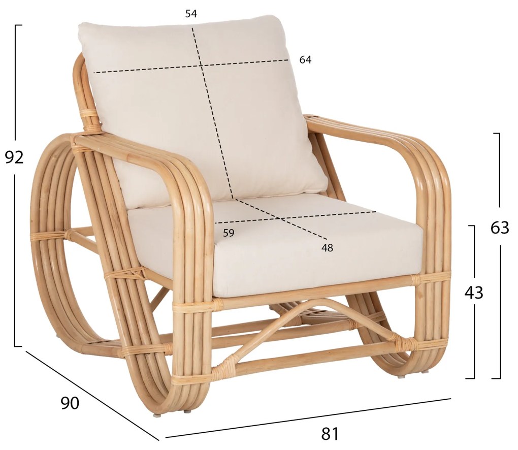 ΠΟΛΥΘΡΟΝΑ BARONESS HM9813 ΦΥΣΙΚΟ RATTAN ΚΑΙ ΛΕΥΚΑ ΜΑΞΙΛΑΡΙΑ 81x90x92Yεκ. (1 Τεμμάχια)