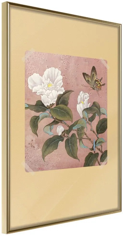 Αφίσα - Rhododendron and Butterfly - 40x60 - Χρυσό - Χωρίς πασπαρτού