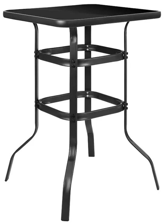 WOODWELL RIO Τραπέζι Bar, Μέταλλο Βαφή Ανθρακί, Γυαλί Μαύρο 70x70x100cm Ε2711