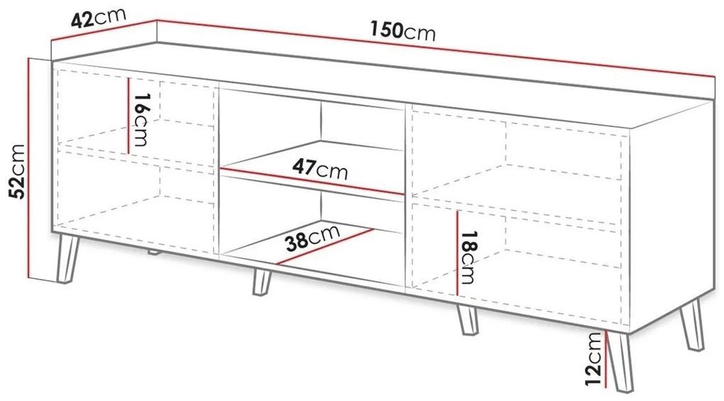 Τραπέζι Tv Charlotte 144, Άσπρο, Γυαλιστερό λευκό, Ο αριθμός των θυρών: 2, 150x52x42cm, 36 kg | Epipla1.gr