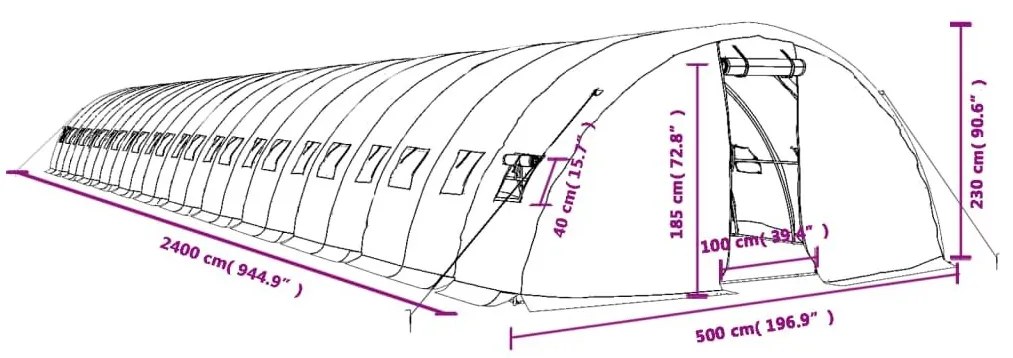 Θερμοκήπιο με Ατσάλινο Πλαίσιο Λευκό 120 μ² 24 x 5 x 2,3 μ. - Λευκό