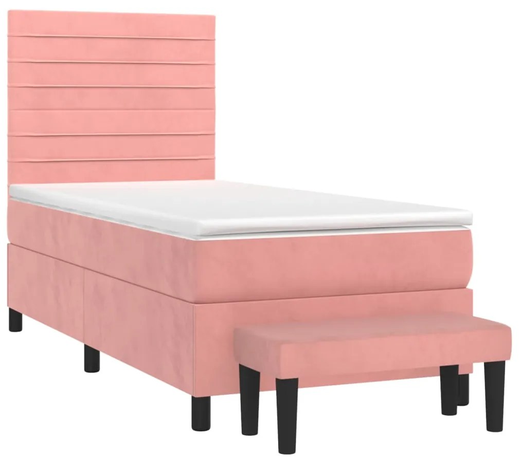 vidaXL Κρεβάτι Boxspring με Στρώμα Ροζ 90x190 εκ. Βελούδινο