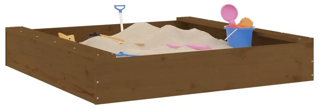 vidaXL Αμμοδόχος με Καθίσματα Καφέ Μελί Τετράγωνη Μασίφ Ξύλο Πεύκου