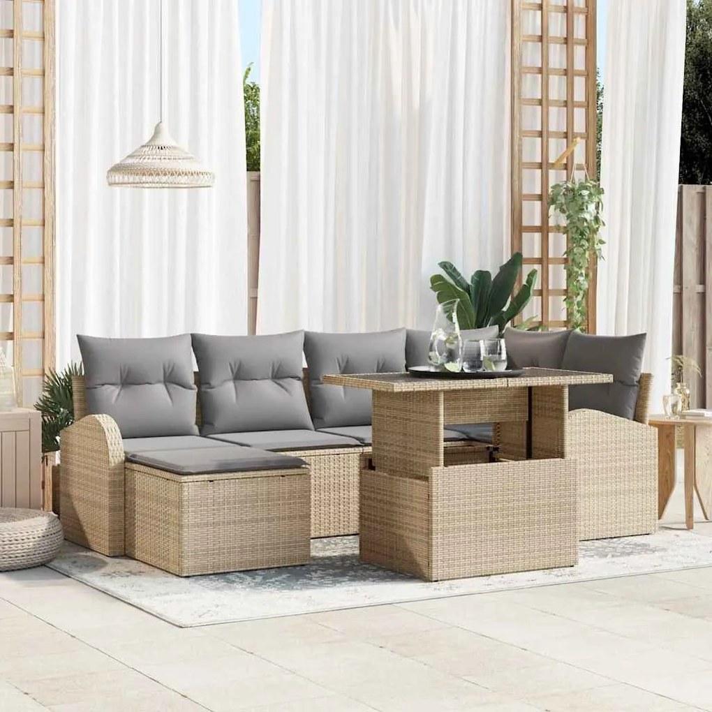 vidaXL Σετ Καναπέ Κήπου με μαξιλάρι 7 pcs μπεζ και ανοιχτό γκρι