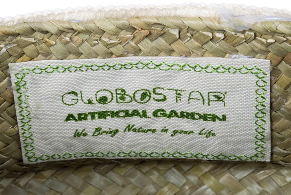 GloboStar® Artificial Garden MILOS 20307 Διακοσμητικό Ψάθινο Καλάθι - Κασπώ Γλάστρα - Flower Pot Μπεζ με Μακραμέ Φ21cm x Υ26cm