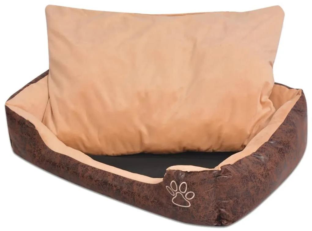 Κρεβάτι Σκύλου Καφέ Μέγεθος M από Συνθετικό Δέρμα με Μαξιλάρι - Καφέ