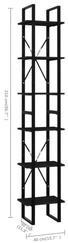 Βιβλιοθήκη με 6 Ράφια Γκρι 40 x 30 x 210 εκ. από Επεξ. Ξύλο - Γκρι