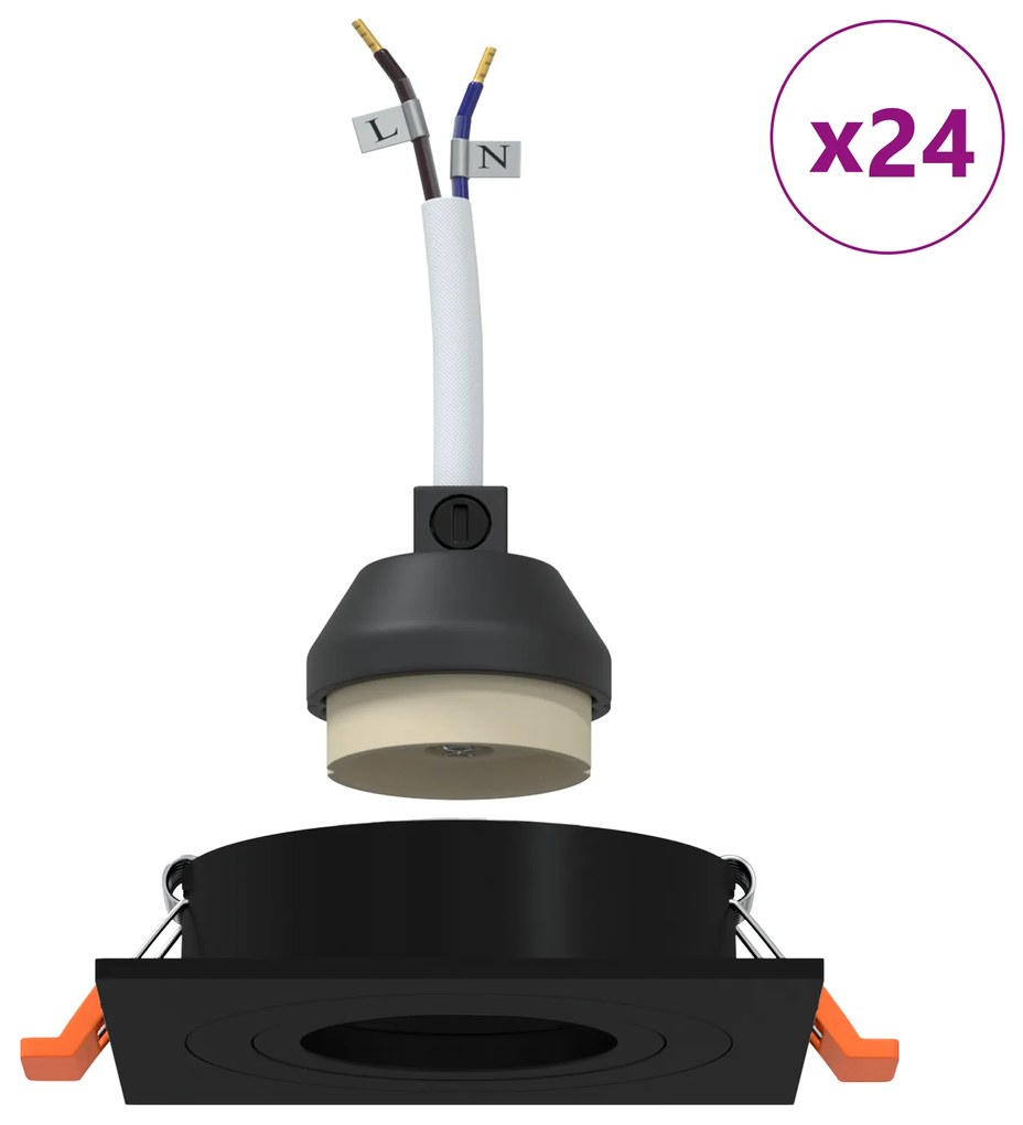 vidaXL Κρυφά Σποτ 24 τεμάχια Τετράγωνο GU10 Μαύρο 91x91 χλστ.