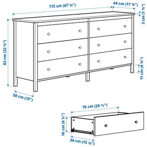 KOPPANG συρταριέρα με 6 συρτάρια, 172x83 cm 103.113.08