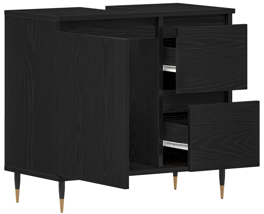vidaXL Νιπτήρας Μπάνιου Μαύρο Δρυς 65x33x60 εκ Επεξεργασμένο ξύλο