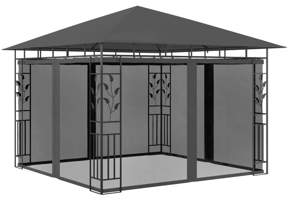 vidaXL Κιόσκι με Σήτα και Φωτάκια LED Ανθρακί 3 x 3 x 2,73 μ.