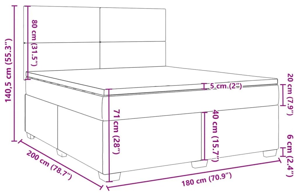 Κρεβάτι Boxspring με Στρώμα Ανοιχτό Γκρι 180x200 εκ. Υφασμάτινο - Γκρι