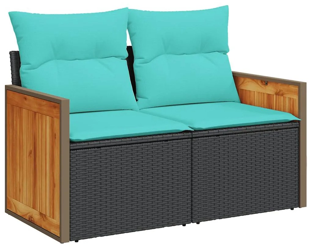 vidaXL Καναπές Κήπου 6 Τεμαχίων Μαύρο από Συνθετικό Ρατάν με Μαξιλάρια