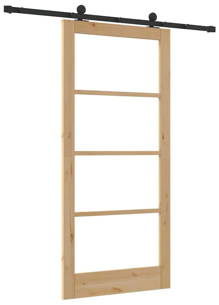 vidaXL Συρόμενη Πόρτα Χειροκίνητος Καφέ 93 x 202 cm Ξύλο και μέταλλο
