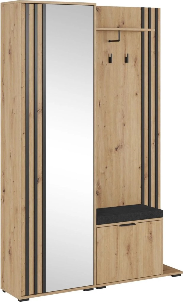 Lh-homefurniture Έπιπλο εισόδου NELLY με μαξιλάρι και καθρέπτη131x192x40cm φυσικό Artisan P_NLw_me_art