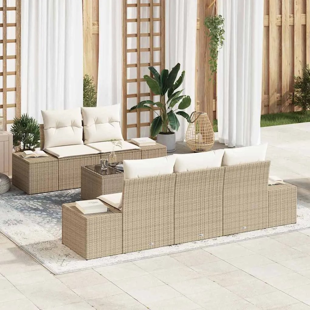 vidaXL Σετ Καναπέ Κήπου 6 pcs Μπεζ Πολυ ράταν