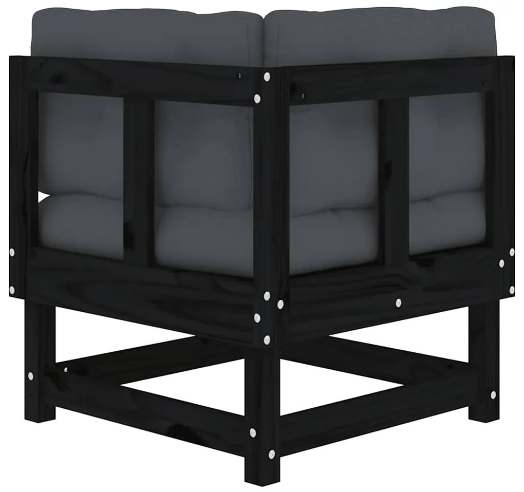 vidaXL Καναπέδες Γωνιακοί με Μαξιλάρια 2 τεμ. Μαύροι Μασίφ Ξύλο Πεύκου