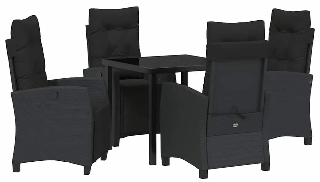 vidaXL Σέτ φαγητού για κήπο με μαξιλάρι 5 pcs Μαύρο συνθετικό ρατάν