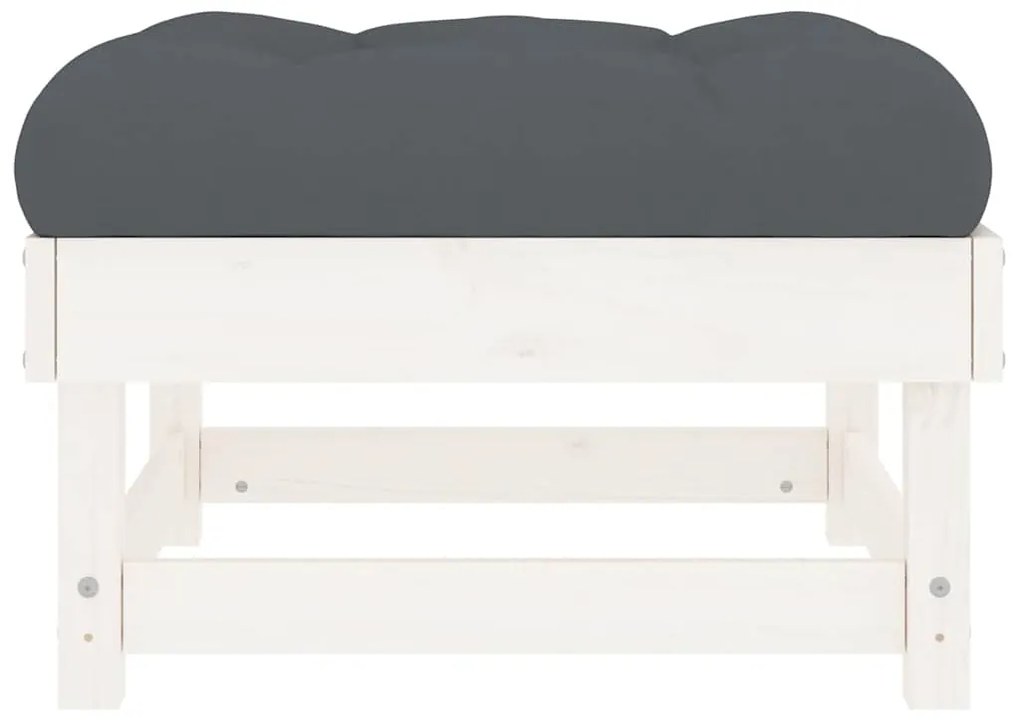 vidaXL Υποπόδια Κήπου με Μαξιλάρια 2 τεμ. Λευκά από Μασίφ Ξύλο Πεύκου