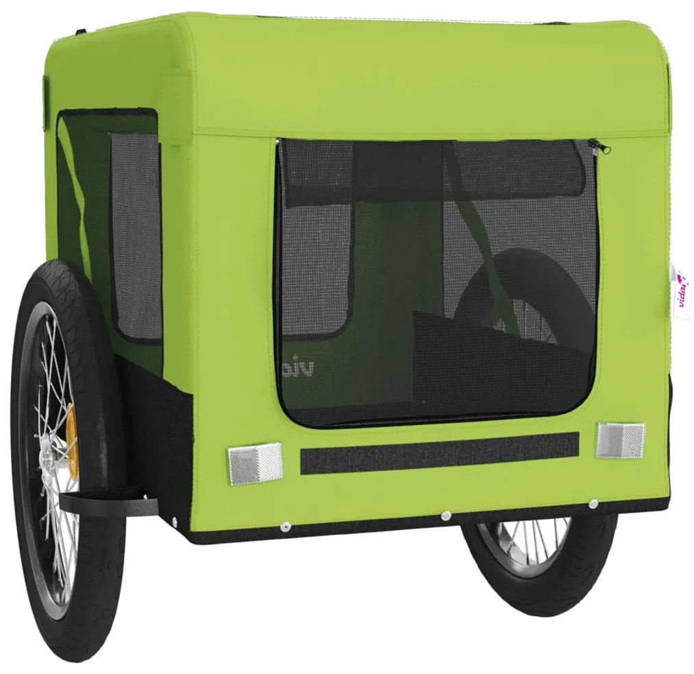 vidaXL Τρέιλερ Ποδηλάτου Κατοικίδιων Πράσινο/Μαύρο Oxford/Σίδηρος